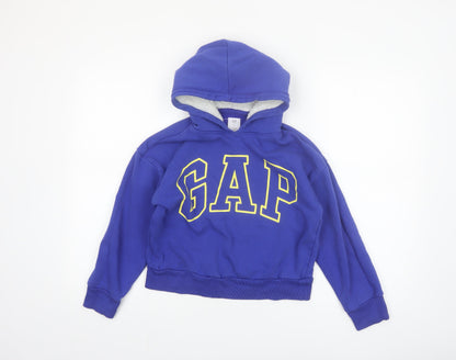 GAP Kids Blue Pullover Hoodie Boys M (8) Logo Print Fleece Sweatshirt