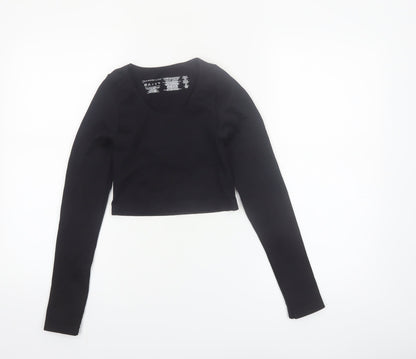 Primark Womens Black XS Long Sleeve Cropped Scoop Neck Top