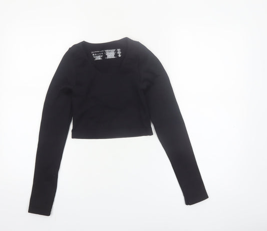 Primark Womens Black XS Long Sleeve Cropped Scoop Neck Top