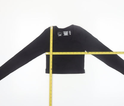 Primark Womens Black XS Long Sleeve Cropped Scoop Neck Top