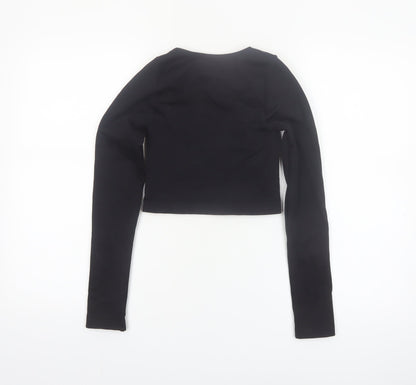 Primark Womens Black XS Long Sleeve Cropped Scoop Neck Top