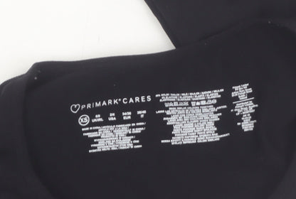 Primark Womens Black XS Long Sleeve Cropped Scoop Neck Top