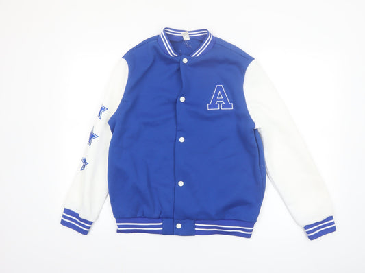 Shein Boys Blue Varsity Jacket 13-14 Years Polyester Lined School Jacket