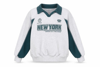Primark Boys Grey Collared Pullover Sweatshirt 7-8 Years New York Print