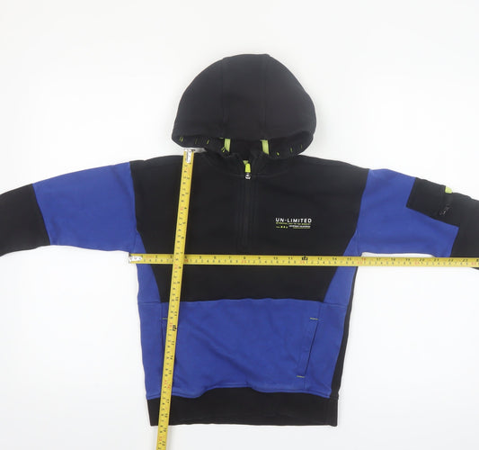 Nutmeg Boys Black Blue 7-8 Years 1/2 Zip Hoodie Colourblock Cotton Blend
