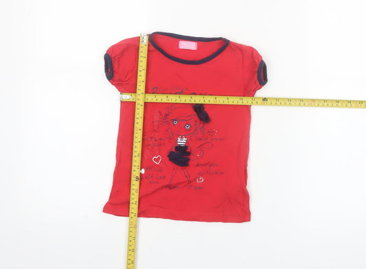 Minoti Girls Red Short Sleeve Graphic Cotton T-Shirt 3-4 Years