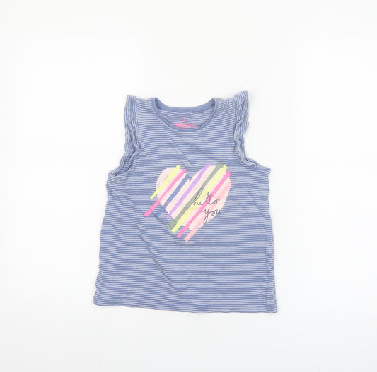 Next Girls Blue Striped Sleeveless Ruffle Cotton T-Shirt 7-8 Years