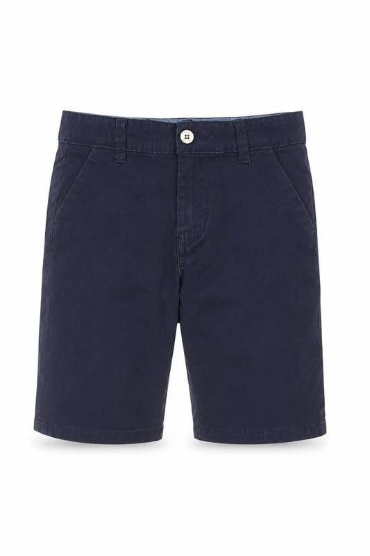 Front view of Denim Co boys’ blue chino shorts 6-7 years cotton twill casual wear