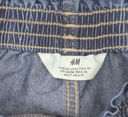 H&M Girls Blue Denim Chino Shorts 6-7 Years Elastic Waist Casual Summer