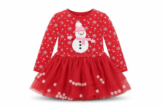 F&F Girls Red Christmas Snowman Long Sleeve Tutu Dress 3-4 Years