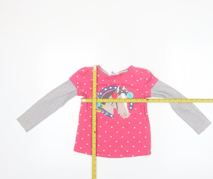 John Lewis Girls Pink Polka Dot Horse Long Sleeve T-Shirt 7 Years