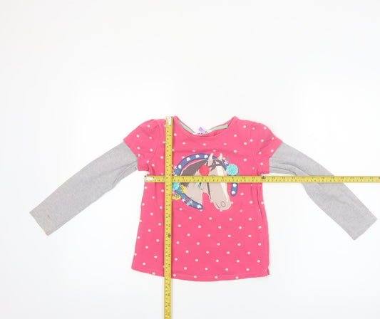John Lewis Girls Pink Polka Dot Horse Long Sleeve T-Shirt 7 Years