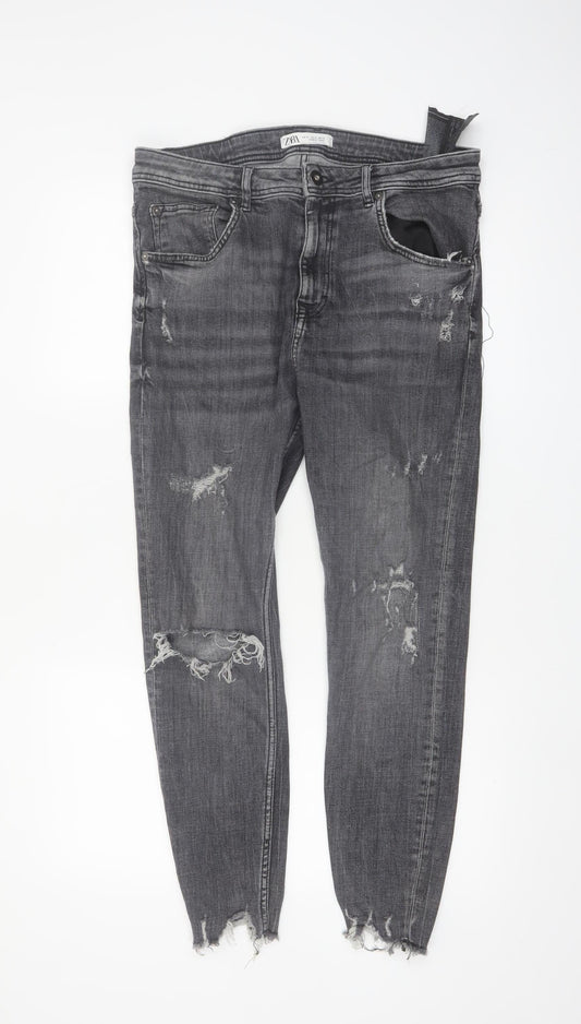 Zara Women Grey Distressed Skinny Jeans Size 14