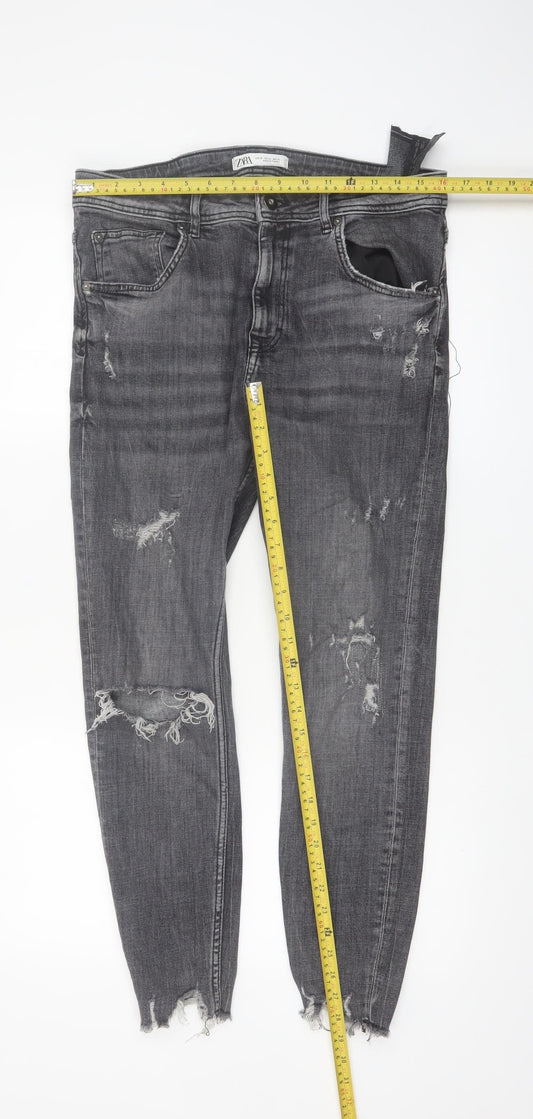 Zara Women Grey Distressed Skinny Jeans Size 14