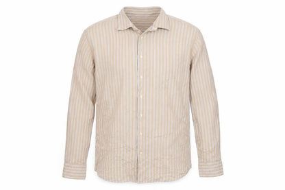 Tommy Hilfiger Mens Beige Striped Long Sleeve Cotton Shirt 16in
