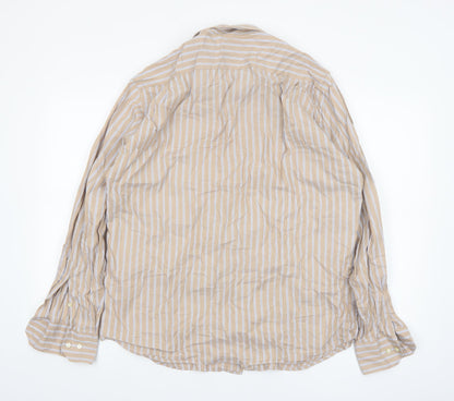 Tommy Hilfiger Mens Beige Striped Long Sleeve Cotton Shirt 16in