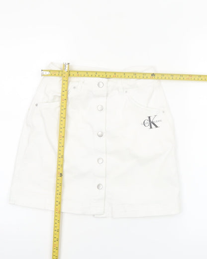 Calvin Klein Jeans Womens White XS Denim Button Skirt
