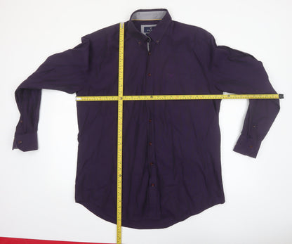 Yeats Ireland Men's Purple Cotton Button-Up Long Sleeve Shirt L Regular Fit