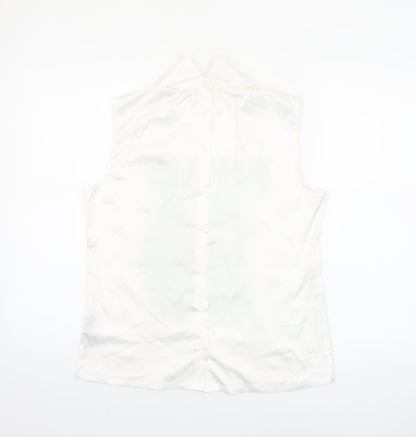 Rowen Avenue Women’s White Sleeveless Collared Floral Blouse Size 10