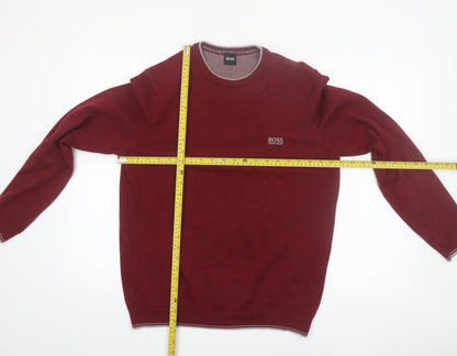 Hugo Boss Men’s Red Cotton Knit Crew Neck Jumper Size L