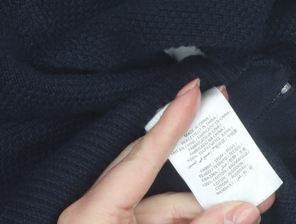 GANT Men's Blue Full Zip Cotton Jumper L High Neck Knit