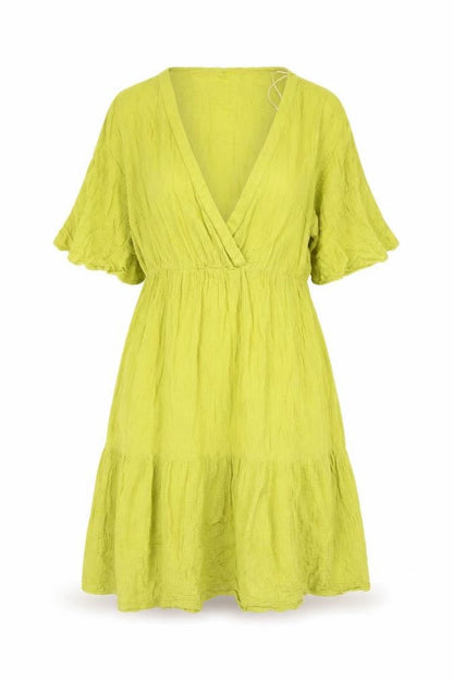OVS Women’s Green V-Neck Short Cotton A-Line Dress L