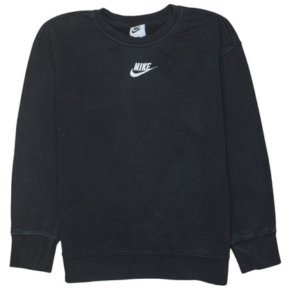 Nike Boys Black Pullover Sweatshirt L (146) Crew Neck Fleece Logo