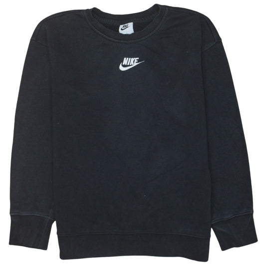 Nike Boys Black Pullover Sweatshirt L (146) Crew Neck Fleece Logo