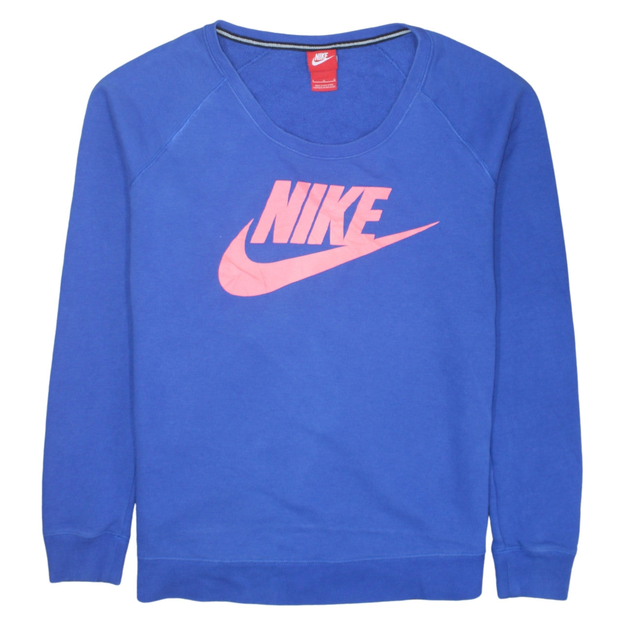Nike Womens Blue Logo Pullover Sweatshirt Size L Cotton Blend