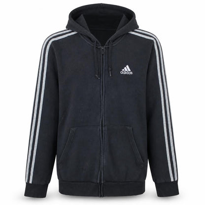 Front view of Adidas Men's Black Full Zip Hoodie, size M, Sportswear Fleece