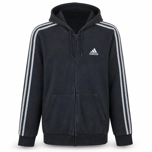 Front view of Adidas Men's Black Full Zip Hoodie, size M, Sportswear Fleece