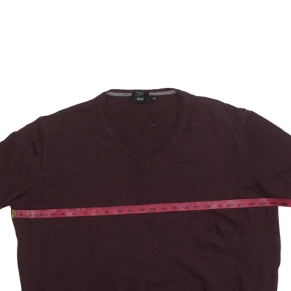 BOSS Mens Brown 2XL V-Neck Wool Cotton Pullover Jumper