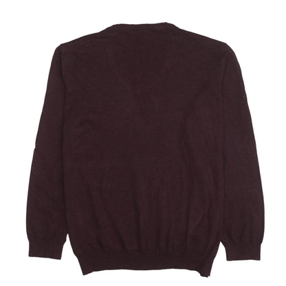 BOSS Mens Brown 2XL V-Neck Wool Cotton Pullover Jumper