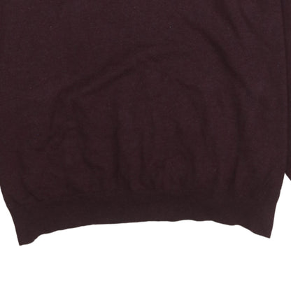 BOSS Mens Brown 2XL V-Neck Wool Cotton Pullover Jumper