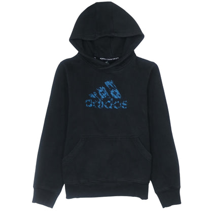Adidas Boys Black Pullover Hoodie Size 164 Fleece Logo Sweatshirt