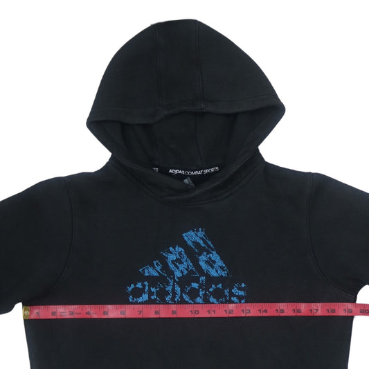 Adidas Boys Black Pullover Hoodie Size 164 Fleece Logo Sweatshirt