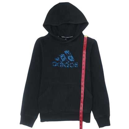 Adidas Boys Black Pullover Hoodie Size 164 Fleece Logo Sweatshirt