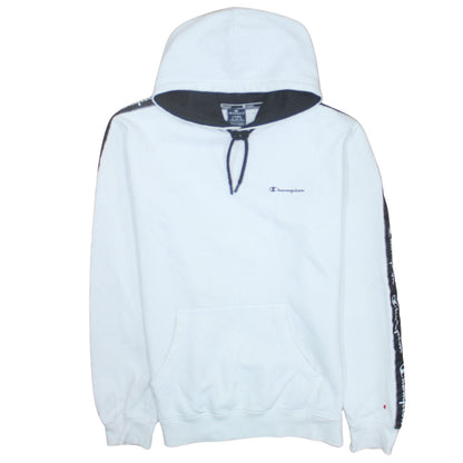 Champion Men's White Pullover Hoodie Large Logo Tape Sportswear