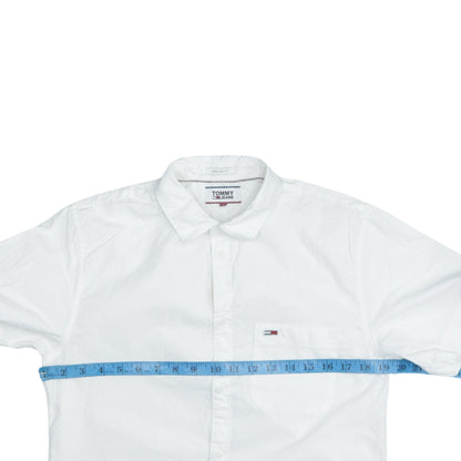 Tommy Jeans Men's White Short Sleeve Button-Up Cotton Shirt Size S
