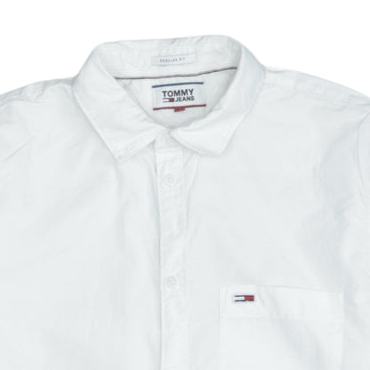 Tommy Jeans Men's White Short Sleeve Button-Up Cotton Shirt Size S