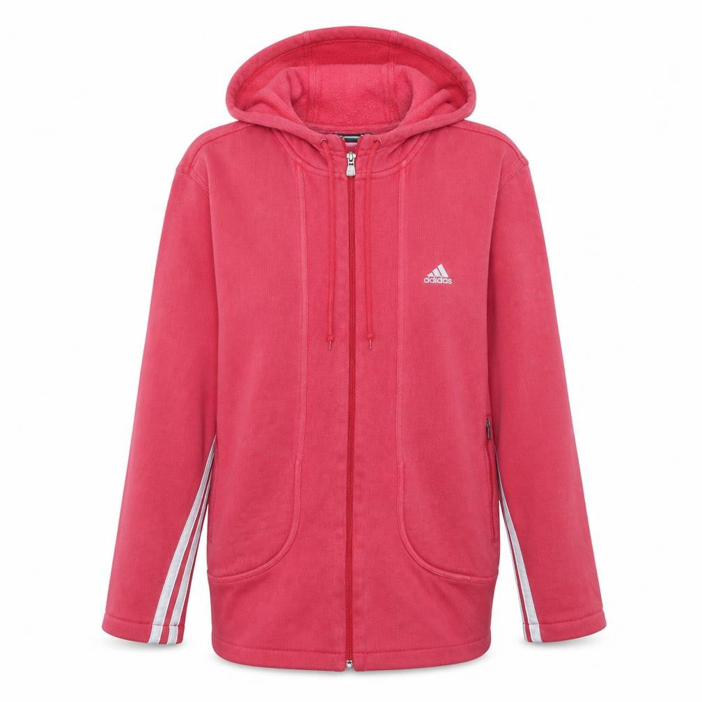 Front view of Adidas Women Pink Full Zip Hoodie Fleece Lined, size M