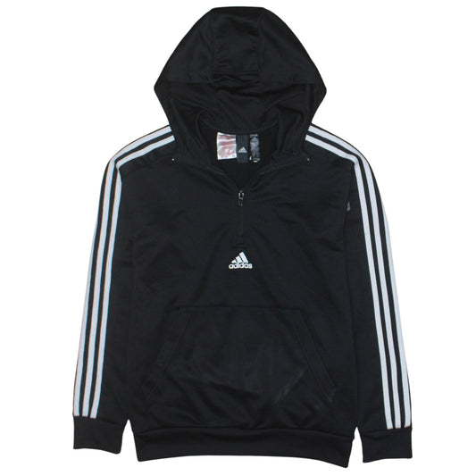Adidas Boys Black 13-14 Years Pullover Hoodie with 1/4 Zip & Logo