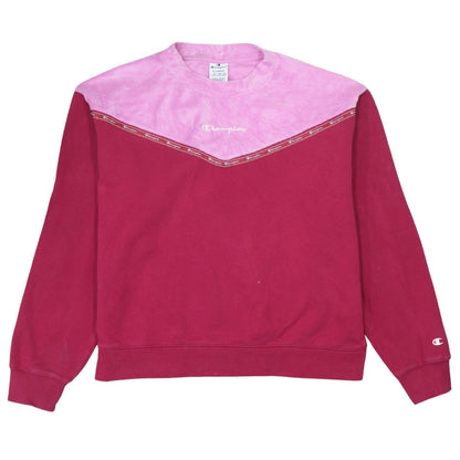 Champion Women's Pink & Red Colourblock Crew Neck Pullover Sweatshirt XL