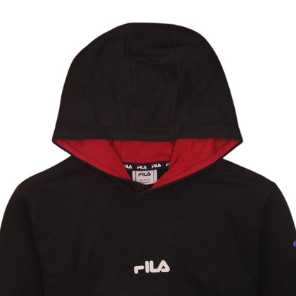 Fila Boys Black Pullover Hoodie 13-14 Years Logo Print Cotton Blend