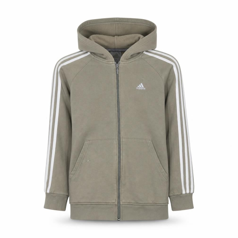 Front view of adidas Teens Brown Full Zip Hoodie 164 Regular Fit Fleece Sportswear