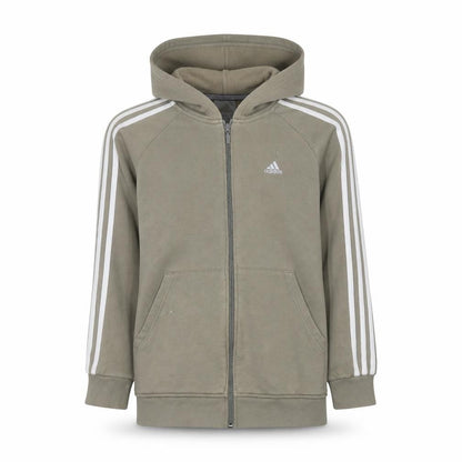 Front view of adidas Teens Brown Full Zip Hoodie 164 Regular Fit Fleece Sportswear