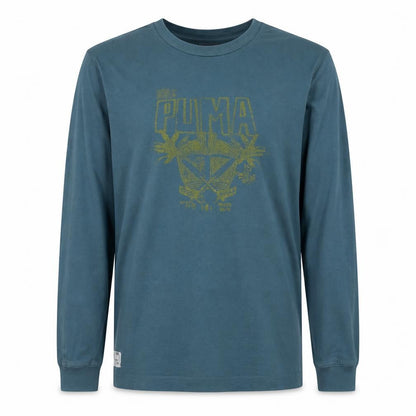 Puma Men's Blue Long Sleeve Graphic Logo T-Shirt Size M