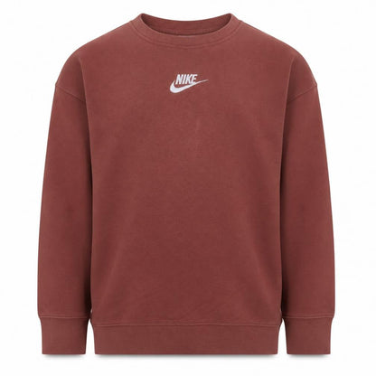 Front view of Nike girls’ brown fleece pullover sweatshirt 10 years crew neck logo