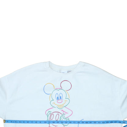 Disney Women White 2XL Pullover Sweatshirt Mickey Graphic Cotton Blend