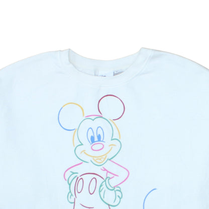 Disney Women White 2XL Pullover Sweatshirt Mickey Graphic Cotton Blend